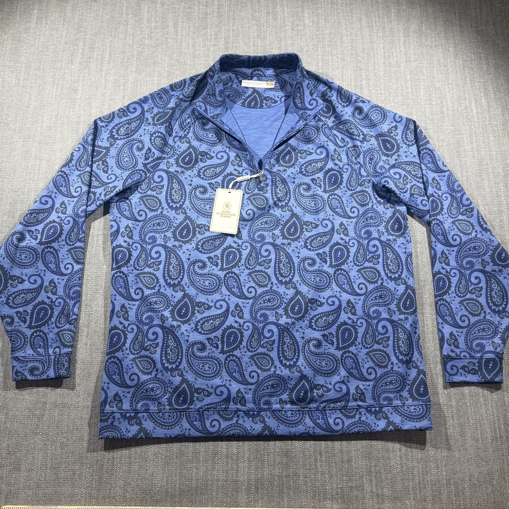 Hart Schaffner Marx Pullover Mens Large Blue Paisley 1/4 Zip Luxury‎ Performance